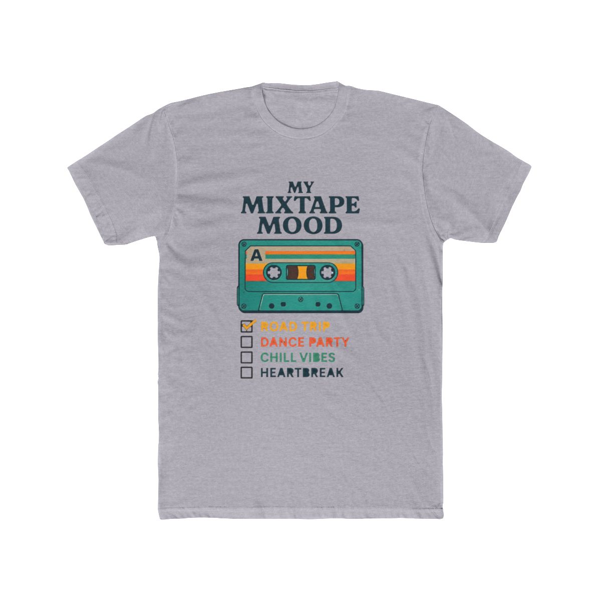Retro Cassette Tape Mixtape Mood Checklist Colorful T Shirt - alternate angle 4, merchandise