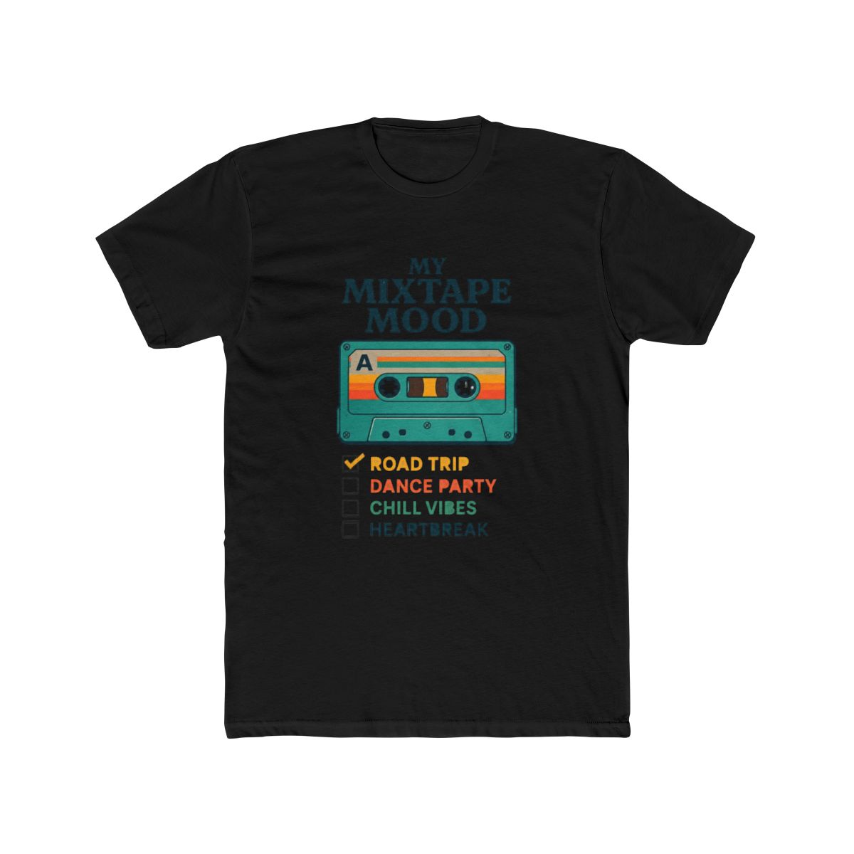 Retro Cassette Tape Mixtape Mood Checklist Colorful T Shirt - alternate angle 3, merchandise
