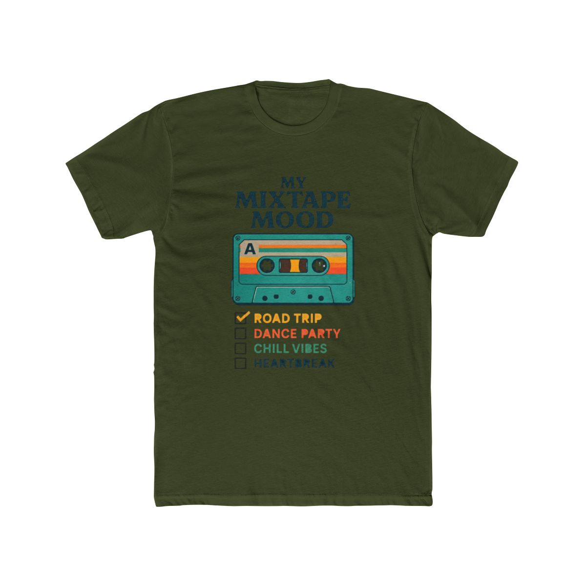 Retro Cassette Tape Mixtape Mood Checklist Colorful T Shirt - alternate angle 5, merchandise